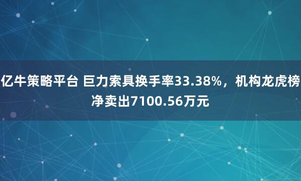 亿牛策略平台 巨力索具换手率33.38%，机构龙虎榜净卖出7100.56万元